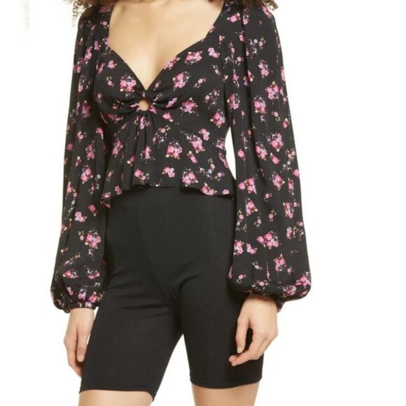 NEW AFRM Hart Floral Print Peplum Cutout Top Bohemian Nordstrom Bell Sleeve Boho - Picture 1 of 14